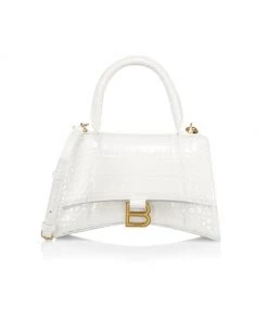 Balenciaga Hourglass Croc-Embossed Leather Top Handle Bag Black