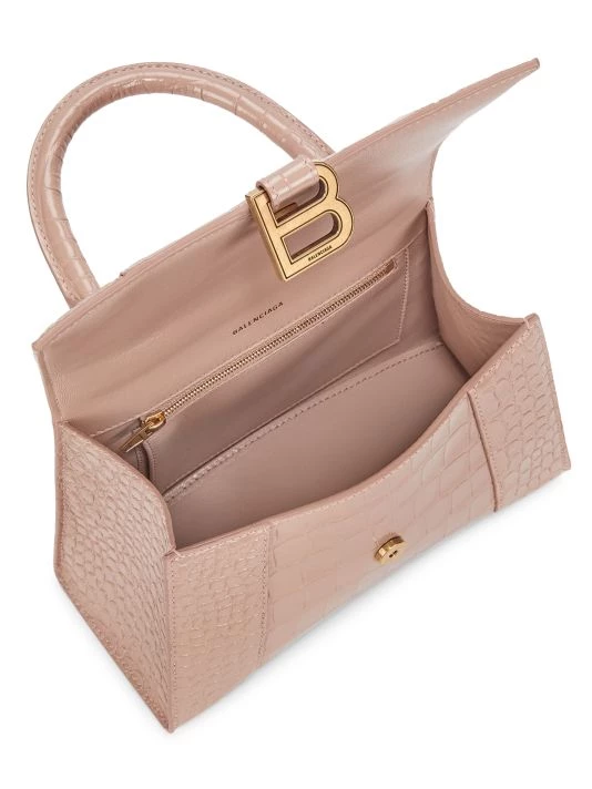 Balenciaga Hourglass Croc-Embossed Leather Top Handle Bag Black - Image 4