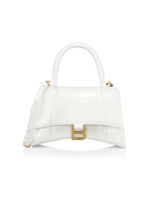 Balenciaga Hourglass Croc-Embossed Leather Top Handle Bag Black - Image 5