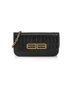 Balenciaga Gossip Croc-Embossed Leather Wallet-On-Chain Optic White