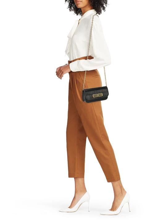 Balenciaga Gossip Croc-Embossed Leather Wallet-On-Chain Optic White - Image 2