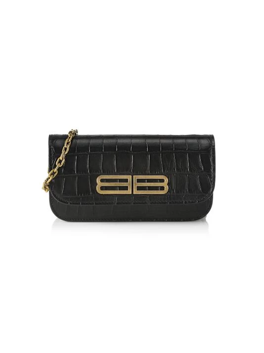 Balenciaga Gossip Croc-Embossed Leather Wallet-On-Chain Optic White - Image 4