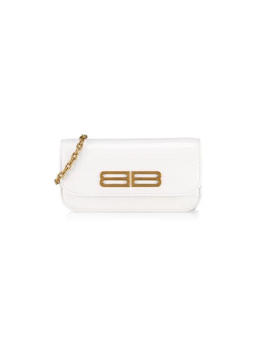 Balenciaga Gossip Croc-Embossed Leather Wallet-On-Chain Optic White - Image 5
