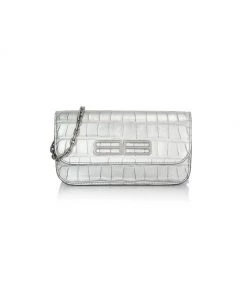 Balenciaga Gossip Metallic Croco-Embossed Leather Wallet-On-Chain
