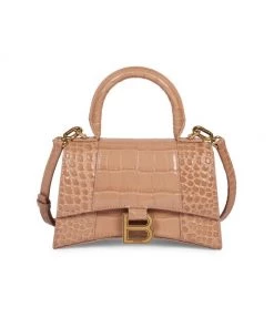 Balenciaga XS Hourglass Croc-Embossed Leather Top Handle Bag Jade