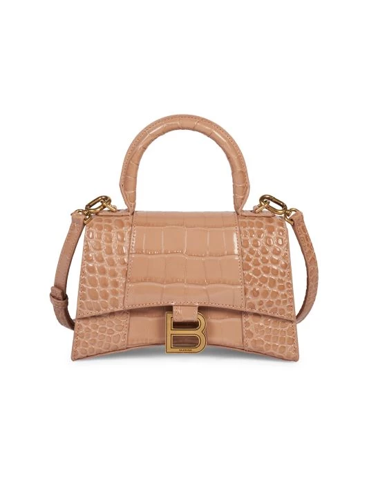 Balenciaga XS Hourglass Croc-Embossed Leather Top Handle Bag Jade