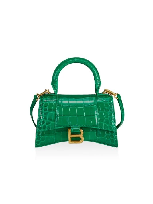 Balenciaga XS Hourglass Croc-Embossed Leather Top Handle Bag Jade - Image 7