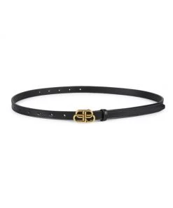 Balenciaga BB Logo Buckle Leather Belt Black