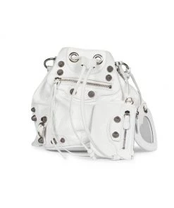 Balenciaga XS Le Cagole Leather Bucket Bag Optic White