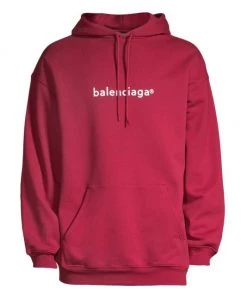 Balenciaga Logo Hoodie For Men Burgundy White
