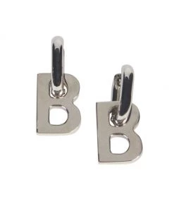Balenciaga Silvertone "B" Drop Earrings For Men