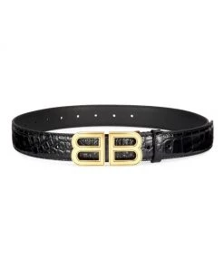 Balenciaga BB Hourglass Croc-Embossed Leather Belt