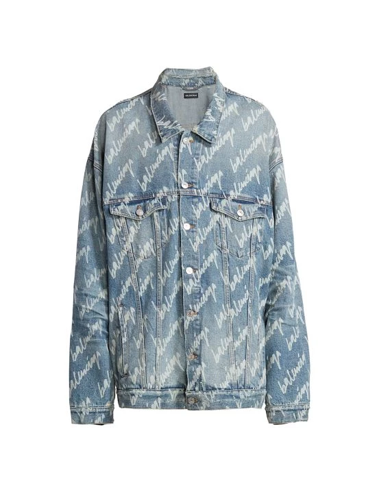 Balenciaga New Scribble Logo Oversized Denim Jacket For Men