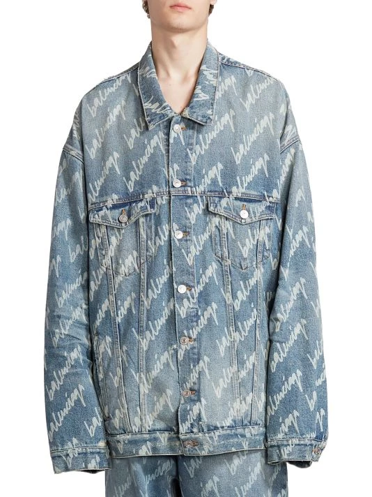 Balenciaga New Scribble Logo Oversized Denim Jacket For Men - Image 3