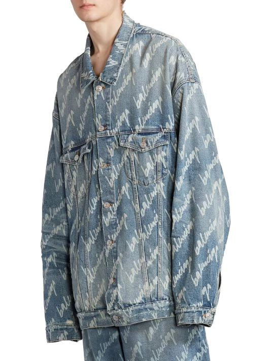 Balenciaga New Scribble Logo Oversized Denim Jacket For Men - Image 4