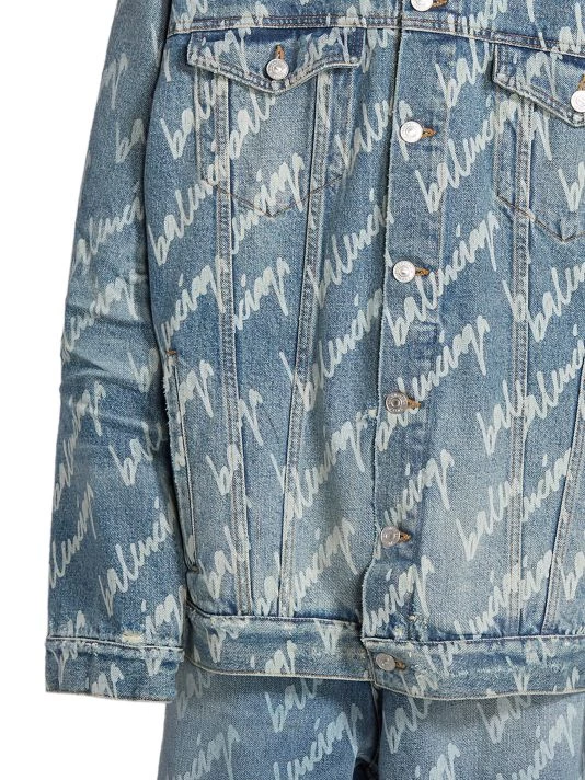 Balenciaga New Scribble Logo Oversized Denim Jacket For Men - Image 6