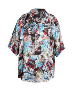 Balenciaga Postcard-Print Silk Shirt For Men
