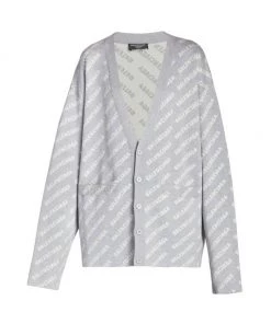 Balenciaga All-Over Logo Knit Cardigan