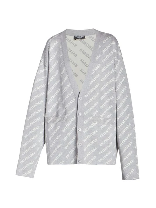Balenciaga All-Over Logo Knit Cardigan