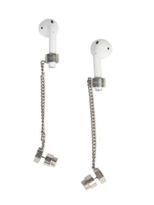 Balenciaga Silvertone EarPod Screw Drop Earrings For Men