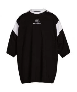 Balenciaga Boxy Sporty Logo T-Shirt For Men Black White
