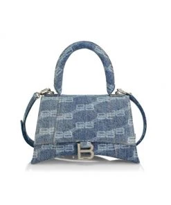 Balenciaga Small Hourglass Monogram Denim Top Handle Bag
