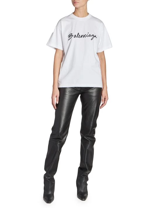 Balenciaga Script Logo T-Shirt White Black - Image 2