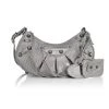 Balenciaga Small Le Cagole Croc-Embossed Leather Shoulder Bag Grey