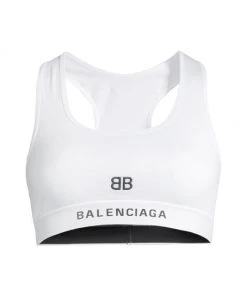 Balenciaga Logo-Embroidered Sports Bra White