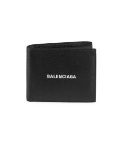 Balenciaga Leather Logo Bifold Wallet For Men Black