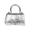 Balenciaga XS Hourglass Metallic Croc-Embossed Leather Top Handle Bag
