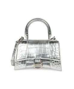 Balenciaga XS Hourglass Metallic Croc-Embossed Leather Top Handle Bag