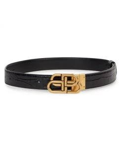 Balenciaga BB Buckle Croc-Embossed Leather Belt