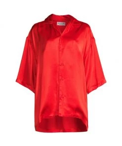Balenciaga Short-Sleeve Silk Pajama Shirt