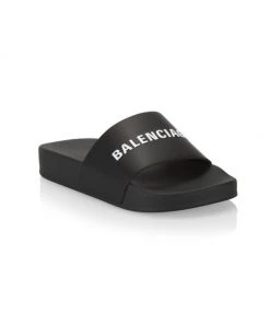 Balenciaga Little Kid's And Kid's Logo Pool Slides For Kids Black White