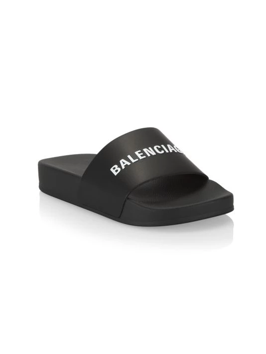 Balenciaga Little Kid's And Kid's Logo Pool Slides For Kids Black White - Image 2