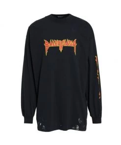 Balenciaga Oversized Metallic Long-Sleeved Crewneck Shirt For Men