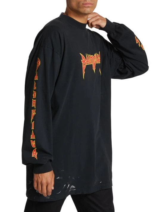 Balenciaga Oversized Metallic Long-Sleeved Crewneck Shirt For Men - Image 4
