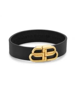 Balenciaga BB Croc-Embossed Leather Thin Bracelet