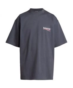 Balenciaga Oversize Campaign Logo Cotton T-Shirt For Men Pacific Blue