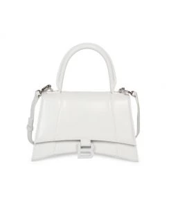 Balenciaga Small Hourglass Leather Top Handle Bag Bianco