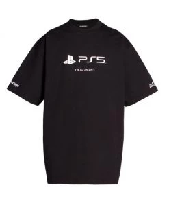 Balenciaga Boxy-Fit Playstation T-Shirt For Men Vermillion Black