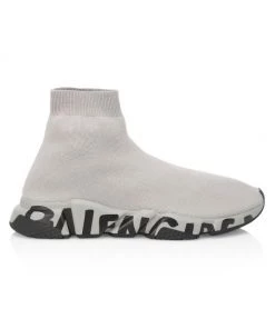 Balenciaga Speed Graffiti Sneakers For Men Grey Black
