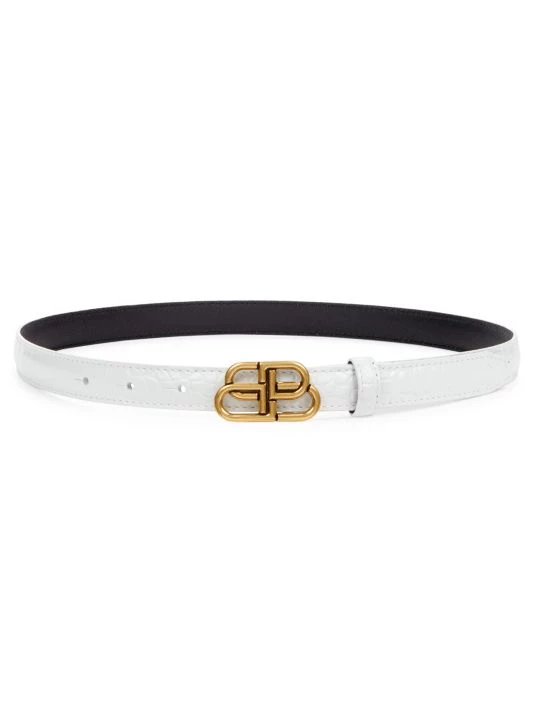 Balenciaga BB Shiny Croc-Embossed Slim Leather Belt Noir