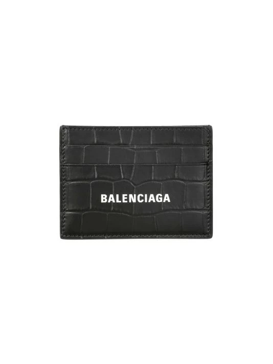 Balenciaga Logo Crocodile-Embossed Leather Card Case For Men