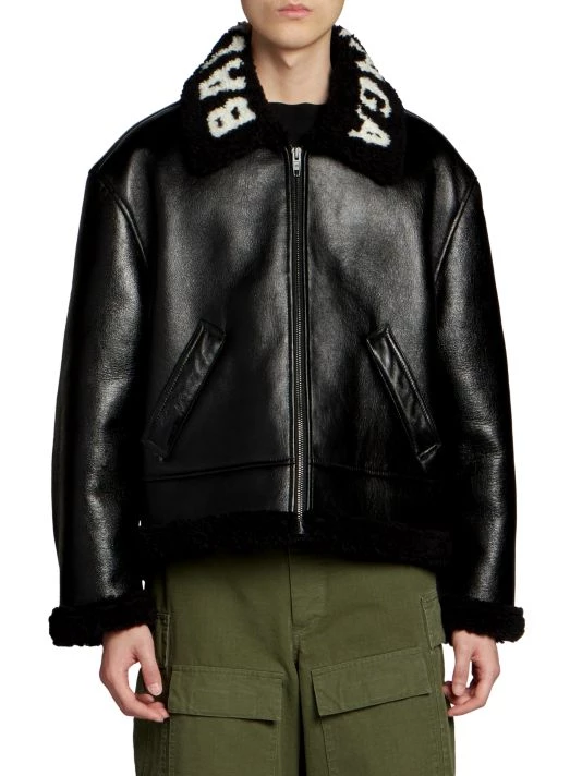 Balenciaga Cocoon Shearling Collar Leather Jacket For Men - Image 3