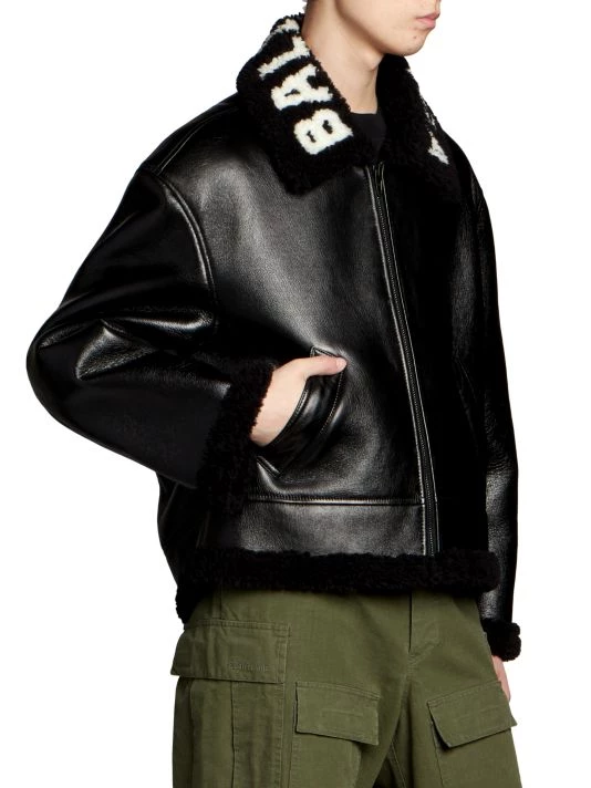 Balenciaga Cocoon Shearling Collar Leather Jacket For Men - Image 4