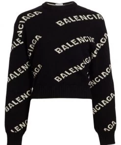 Balenciaga Intarsia Logo Cropped Crewneck Sweater