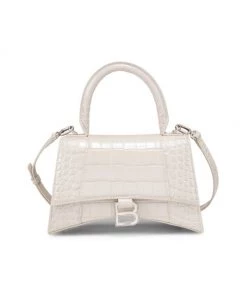 Balenciaga Small Hour Croc-Embossed Leather Top Handle Bag Dark Blue