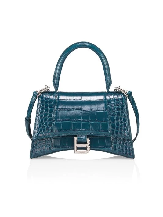 Balenciaga Small Hour Croc-Embossed Leather Top Handle Bag Dark Blue - Image 6